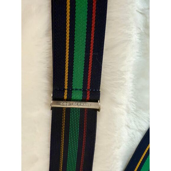 RARE Magnanni Braces Suspenders Leather Made in Spain Navy Blue Stripe Green Red - Picture 3 of 8